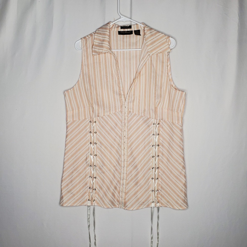 Ashley Stewart Vtg 90s Empire Corset Top Women 1X Ribbon Laceup Collar 90s Y2K